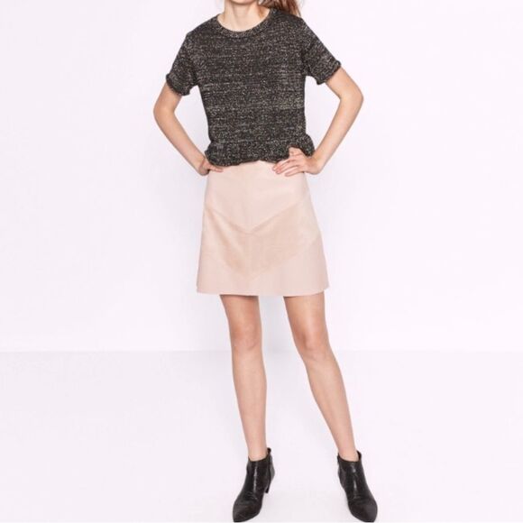 Zara Basic Mixed Faux Leather A-Line Mini Skirt in Soft Pink size Medium - Picture 1 of 13